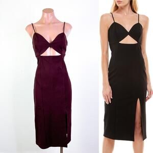 SOCIALITE Cutout Sweetheart Neckline Slit Knit Midi Dress Maroon Size L NWT NEW